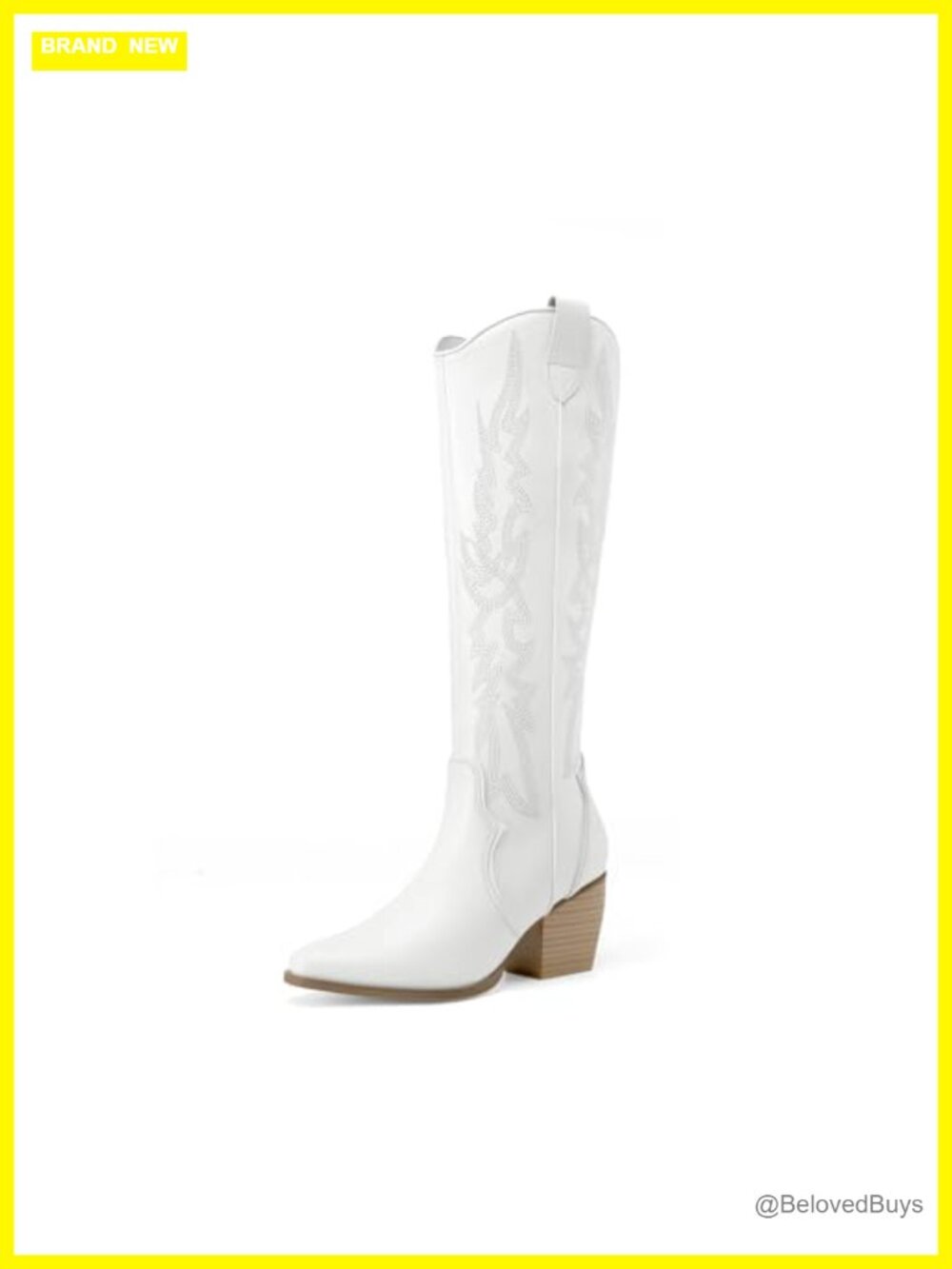 Women's Knee High Cowboy Boots Chunky Heel Faux Leather Pointed Toe Western